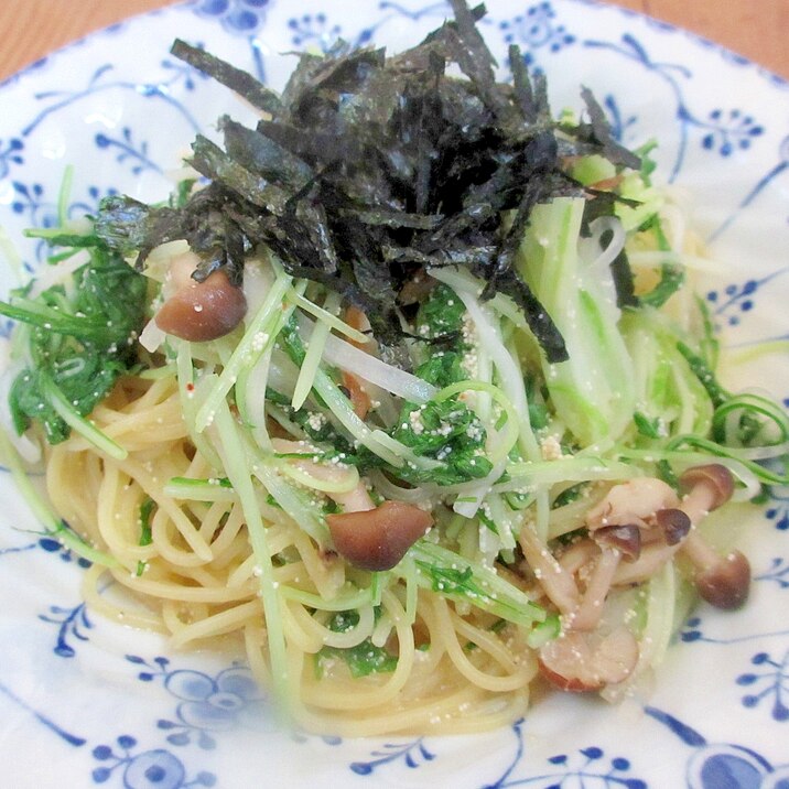 水菜と明太子のパスタ